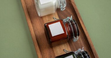 jars on wooden tray