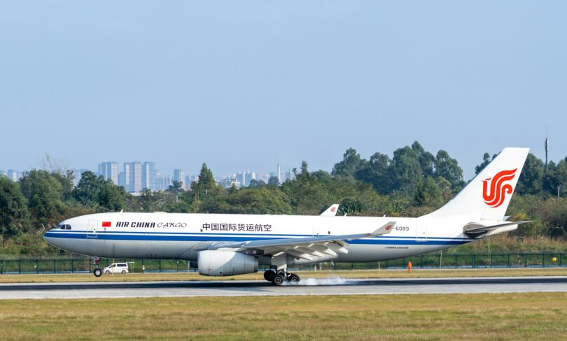 air china cargo plane landing at airport